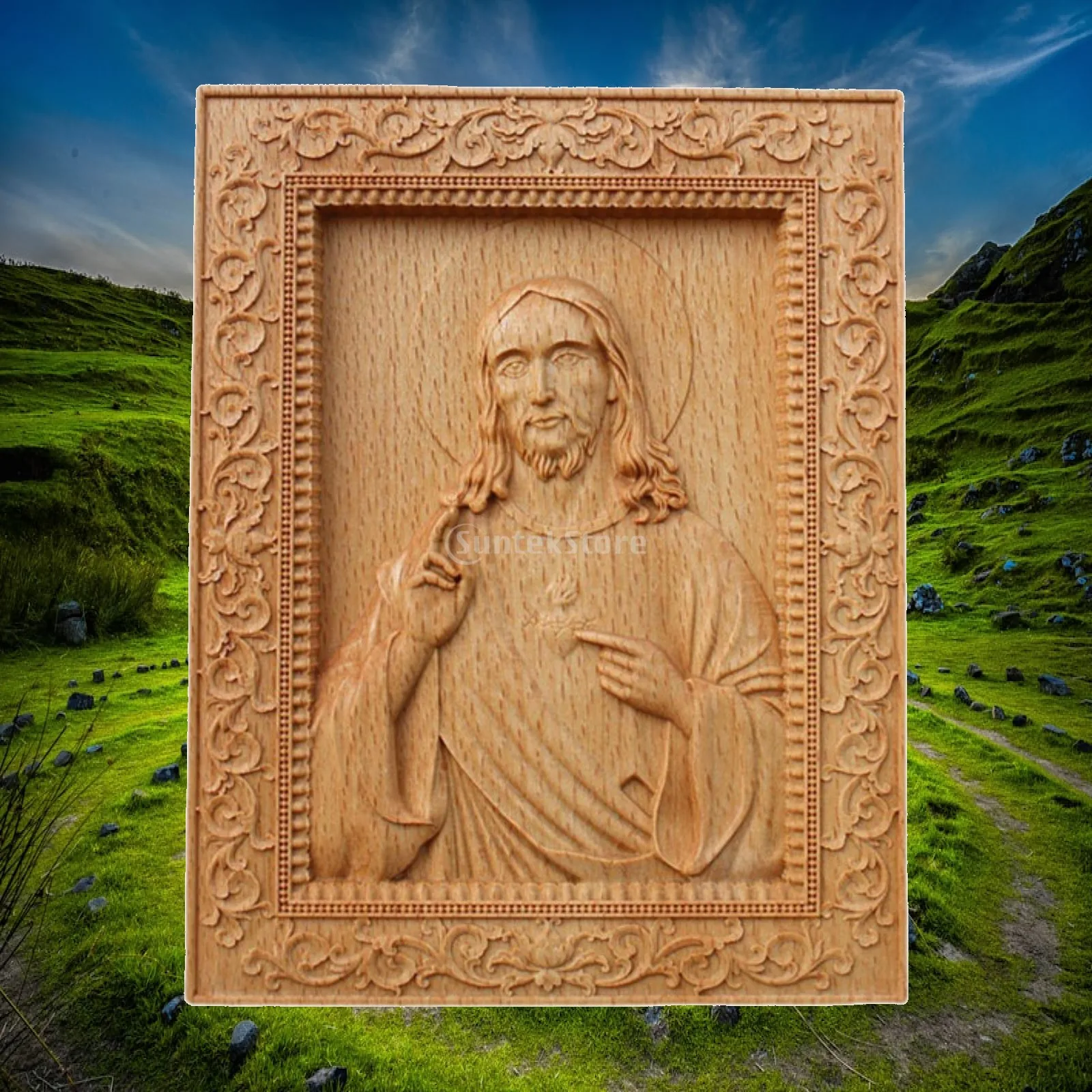 Wooden Carved Jesus Statue Catholic for Table Centerpiece Wedding Office