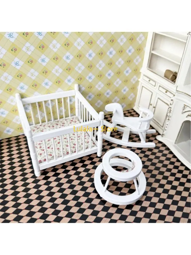 Y4QA – meubles pépinière en bois, berceau Miniature, cheval à bascule, apprentissage, marcheur, maison poupée, accessoires