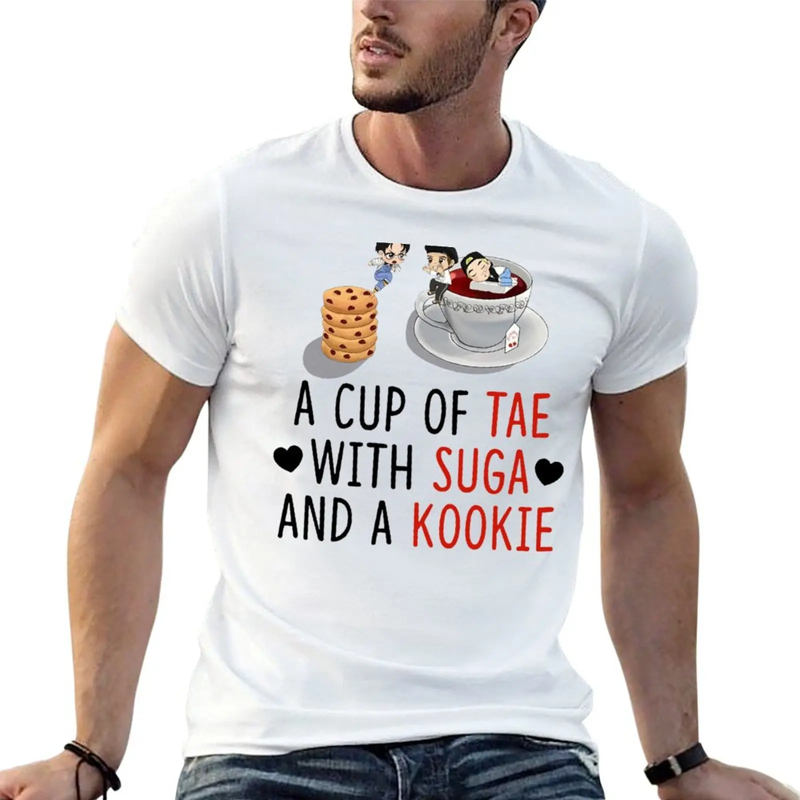 

A Cup Of Tea With Suga And A Kookie T-Shirt cotton tshirt 100% cotton t shirt man T-Shirt