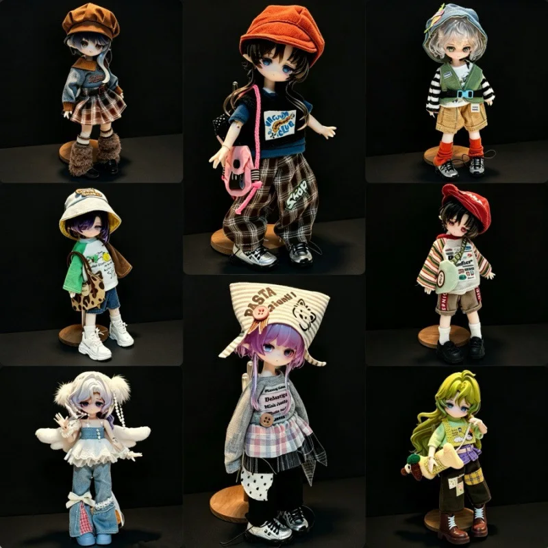 1/8 1/12 BJD Doll Clothes Accessories Y2K Streetwear Doll Clothes Vintage Harajuku Style For 11-17cm OB11 BJD Doll Dress Up