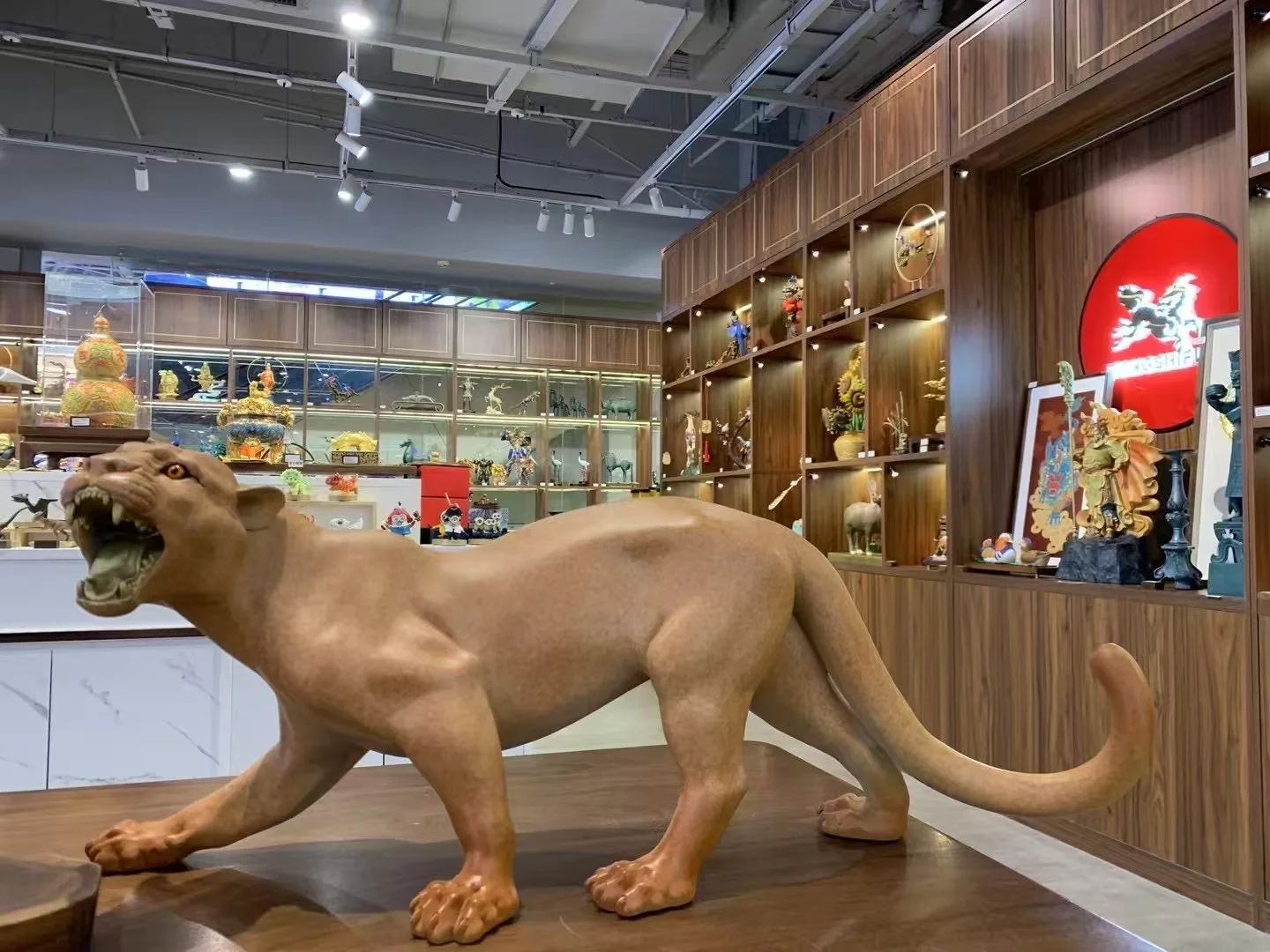 75cm large TOP COOL 100% handmade copper Carving leopard lion sculpture HOME decor BOSS office bar club decor  bring good luck