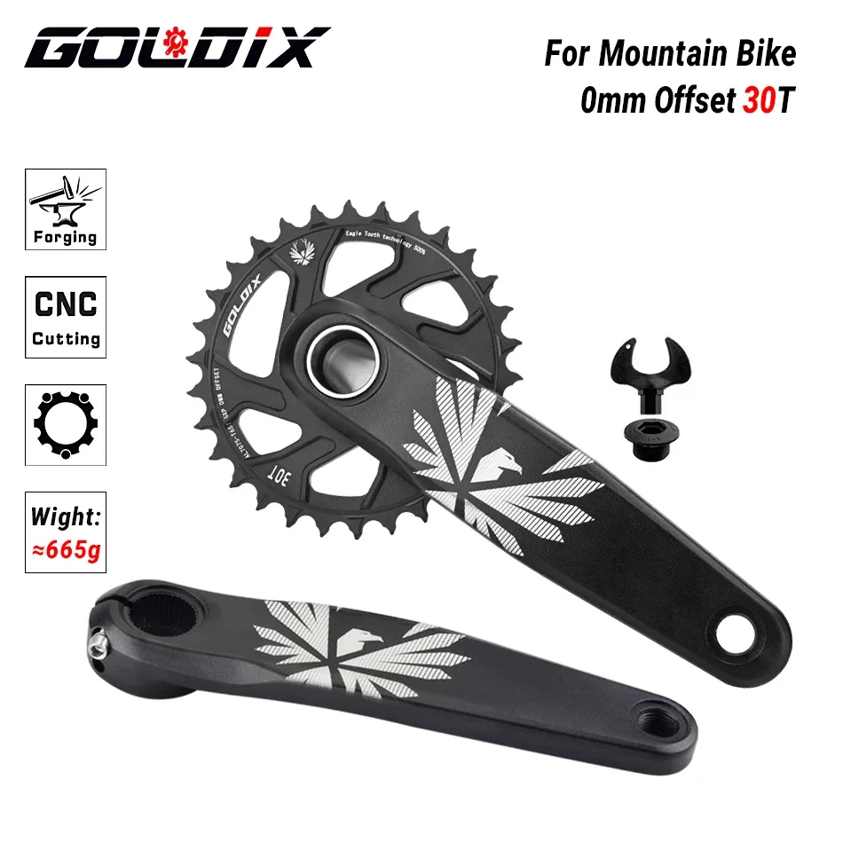 GOLDIX Fiets Crankstel 170/175mm Crank lengte 0mm Offset Direct Installeren Kettingblad 30/32/34/36/38T Voor Mountainbike Crankstel