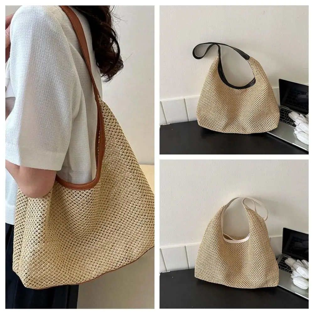 

Simple Handmade Weave Straw Bag Large Capacity Tote Bag Raffia Bag Bohemian Style Beach Handbags Streetwear