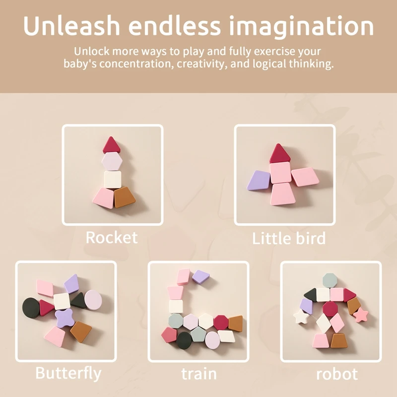 Baby Montessori BPA Free Silicone Toys Colorful Geomet Jigsaw Puzzle Nested Stacking Toys Children Shape Cognitive Learning Toys