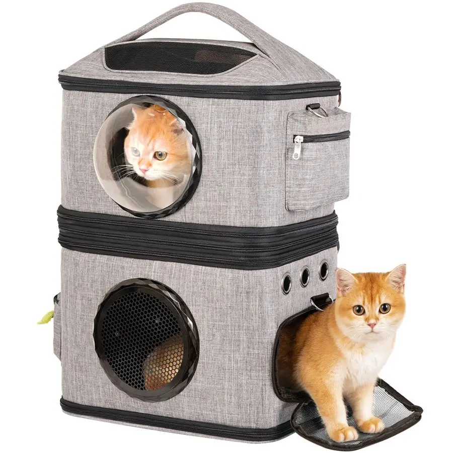 

Двойной рюкзак-переноска для кошек для 2 кошек, прозрачный усилитель, складной рюкзак-переноска для кошек и маленьких собак, большой до 32 фунтов