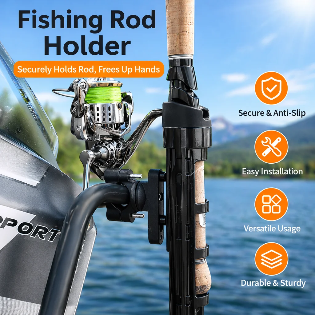 Adjustable Fishing Rod Holder for Fishing Chair, Clamp-On Rod Rack for Spinning Rods, Portable Fishing Pole Stand for Sea & Bank