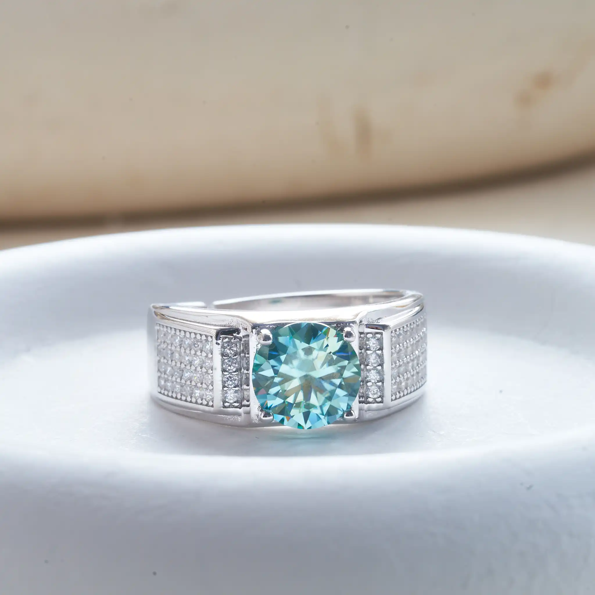 Men's 1.0 Carat Moissanite Engagement Ring, 18K White Gold
