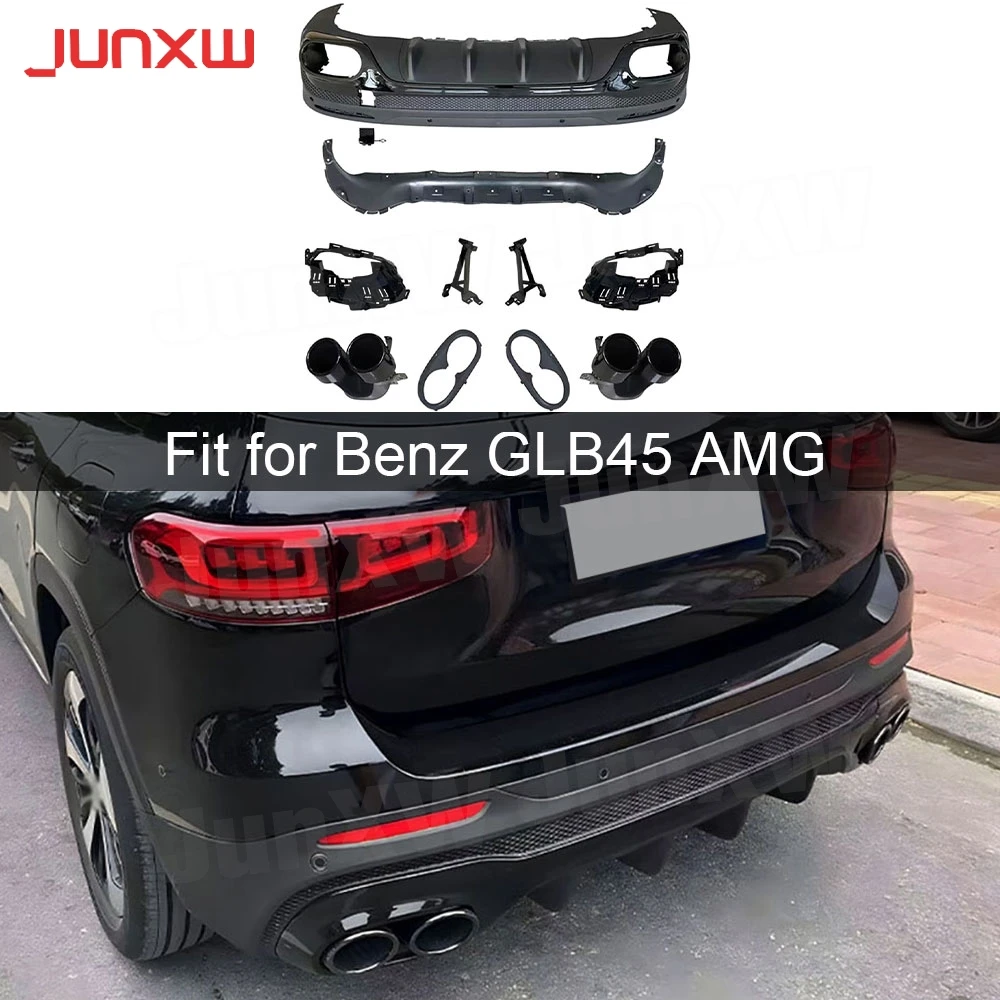 for Benz GLB X247 GLB180 200 GLB45 AMG 2019+ Car Rear Bumper Lip Diffuser Spoiler with Exhaust Rear Diffuser Lip Bodykit OO-OO