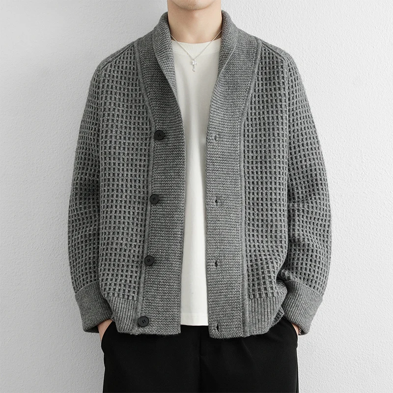 

Spring and Autumn Knitted Cardigan for Men Long Sleeved V-neck Sweater Jacket Casual Business Versatile Cardigans Men Clothing