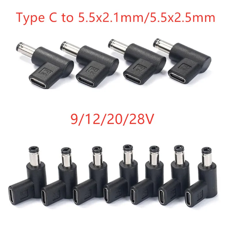 For Laptop USB C PD to DC5.5x2.1mm/5.5x2.5mm Power Connector Universal 9/12/20/28V Type C to DC Plug Charging Adapter Converter