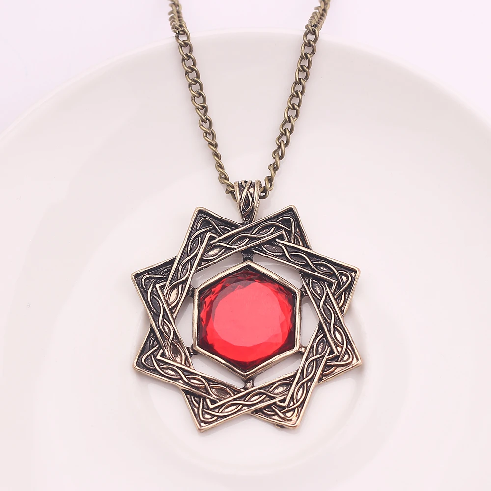 Antique Bronze Color Hexagram Ruby Necklace Game Peripheral Punk Personality Cosplay Jewelry Accessory for Fans view 3