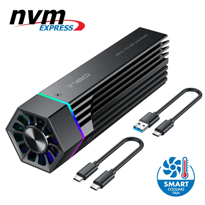 Obudowa SSD INEO RGB M.2 NVME PCI-E do USB3.1 Gen2 Type-C JMS583 10Gbps Radiator do dysków SSD 2280/2260/2242/2230 M.2