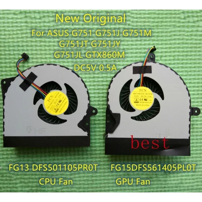 New Original laptop CPU GPU cooling fan for Asus G751 g751j g751m G751JT G751JY JL fan fg13 dfs501105pr0t dcdc5v