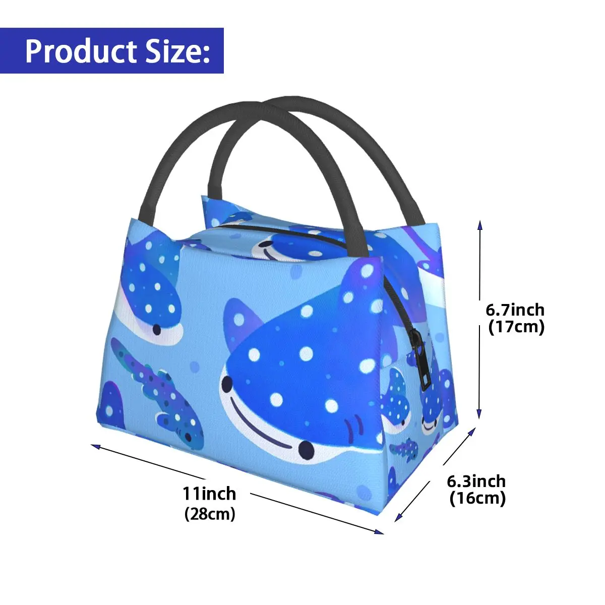 Polka Dot Shark Insulated Lunch Bag for Women Kids Portable Food Boxes Thermal Lunch Box Tote