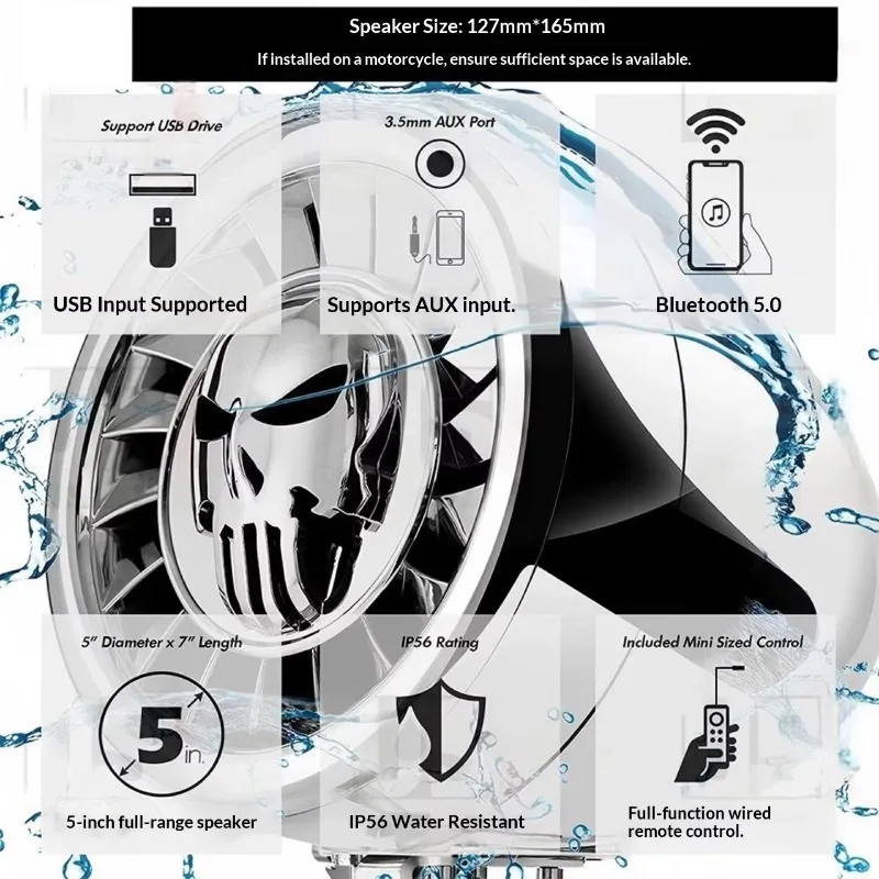 High-end 5-inch Waterproof Motorcycle For Stereo Dual-channel Subwoofer Built-in Amplifier All-in-one Machine 600W Spk500
