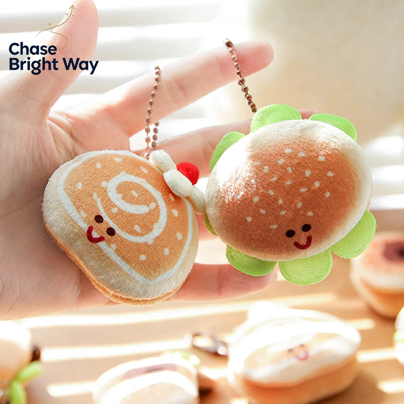 Creative Soft Stuffed Burger Animal  Plush Doll Key Chain Toy Cartoon Bag Car Pendant Toast Keyring