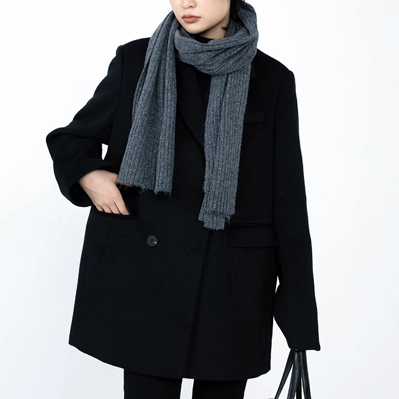 

CYX осенне-зимний женский шерстяной костюм с широкими плечами Jaet для поездок на работу, однотонный шерстяной топ средней длины на пуговицах, длинный све