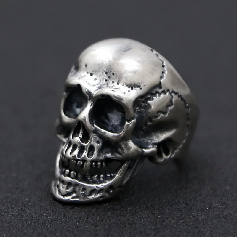 Bague tête de mort dominatrice en argent regardé S925 pour homme, index, rétro, thaïlandais, grand, ouvert, vente en gros