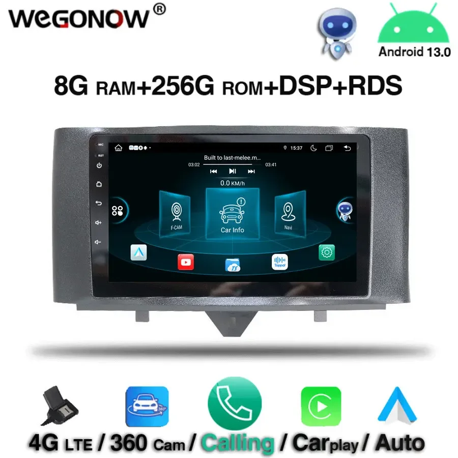 For Benz SMART 2011 - 2014 2015 Wireless Carplay DSP IPS 360 camera Android 13.0 8G+256G Car DVD Player RDS Radio GPS Bluetooth