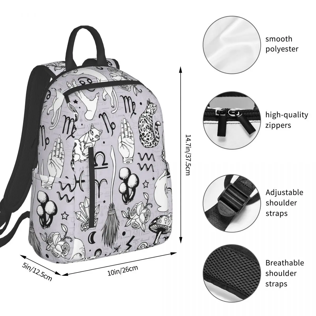Witch Element Cat Snake Moon Backpack Student BookBag Children School Bag Computer Shoulder Bags Boys Girls
