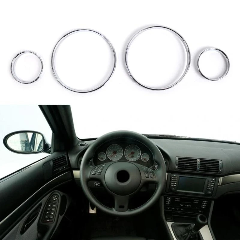 Speedometer Gauge Chrome Dial Bezel Ring For BMW E38 E39 E53 Instrument Cluster Dashboard Interior Trim Decoration 4Pcs Full Set