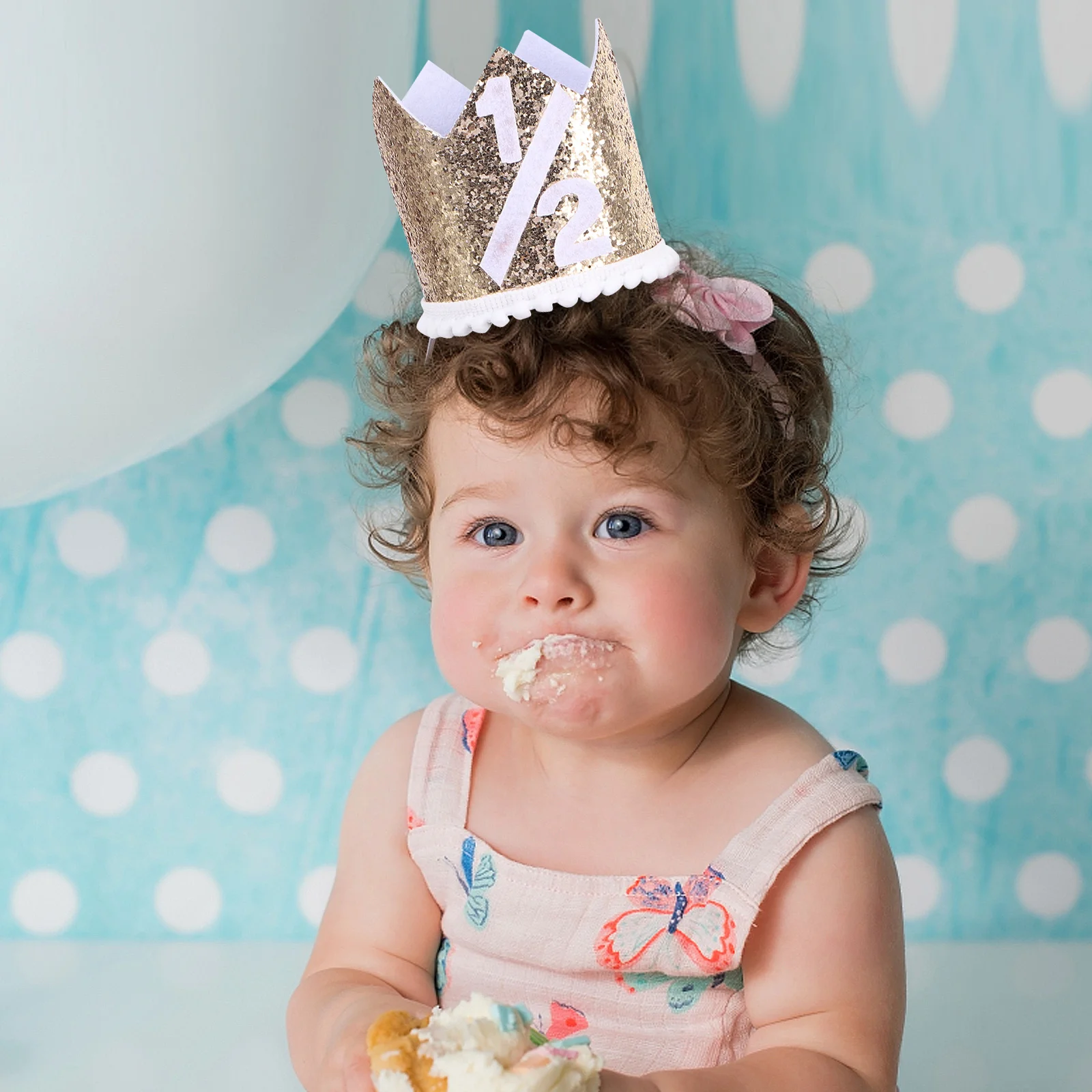 

Children Birthday Crown Hat Cloth Half Birthday Party Tiara Kids Headwear Baby Shower Kids Party Hat Baby Shower Photo Prop