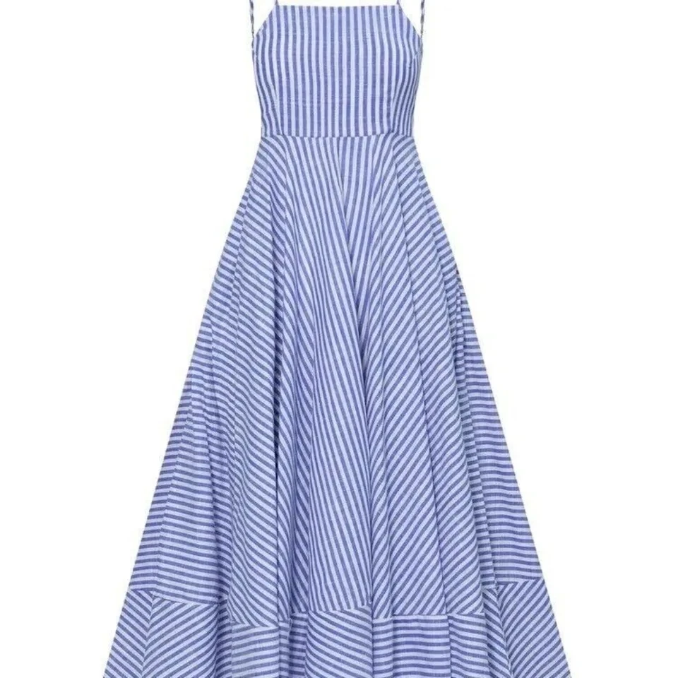 

Stripe Printed Pleated Camisole Dress for Women 2025 Summer Fashion New long dresses
