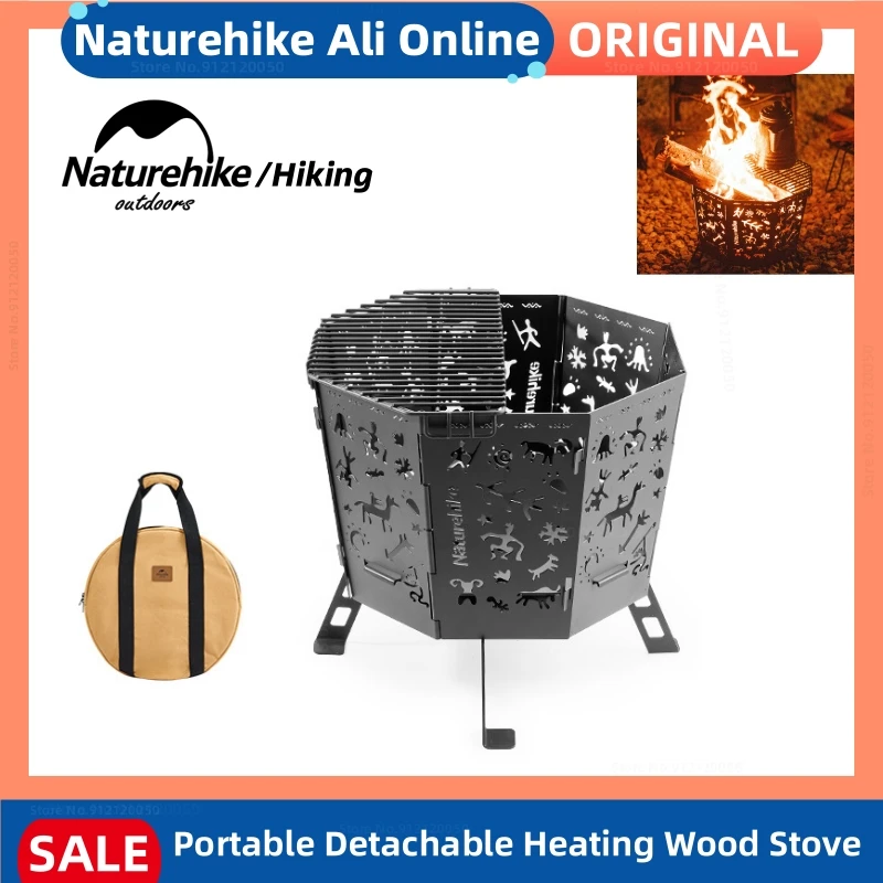 Naturehike Portable Folding Wood Stove Outdoor Detachable Heater Winter Camping Picnic Kitchenware Burning Stove With Baking Net