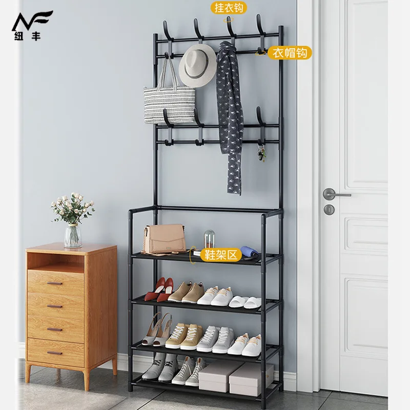 Simple shoe rack Household floor coat and hat rack integrated hanger living room coat and hat rack porchstorageshoesand hat rack