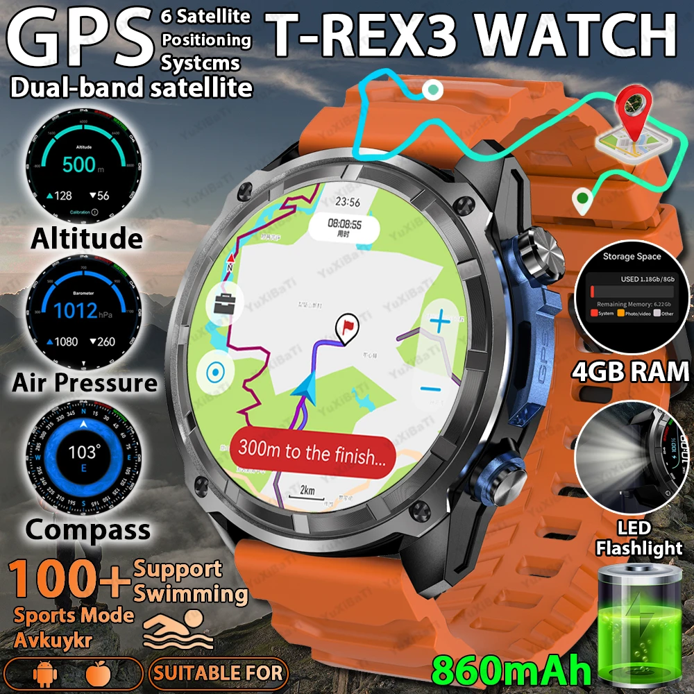 

Новинка 2023 года, GPS SmartWatch, автономные карты, 4 ГБ памяти, видеоплеер, военный спортивный смарт-браслет для мужчин, 50 м, водонепроницаемый сапфир для плавания