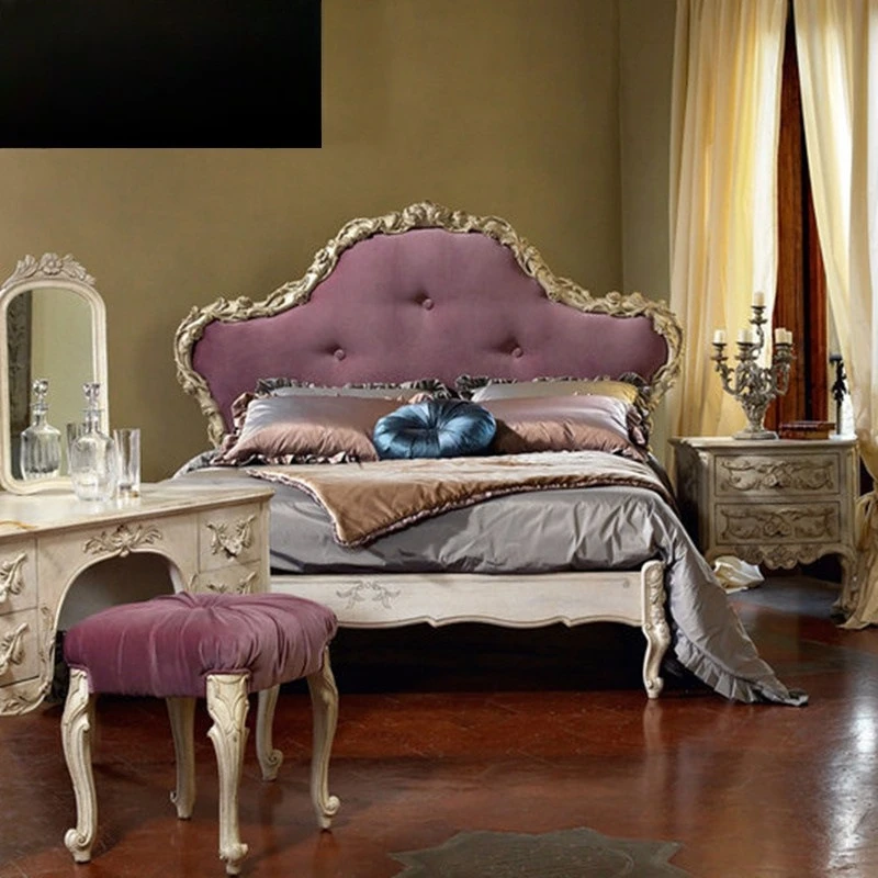 Solid wood bed double bed master bedroom neoclassical fabric soft bag bed