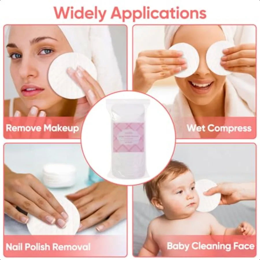 Redondas de algodón extragrandes Diámetro 3.14 100 Almohadillas de algodón puro Suaves y sin pelusa para quitar esmalte de uñas de maquillaje y limpieza Fa