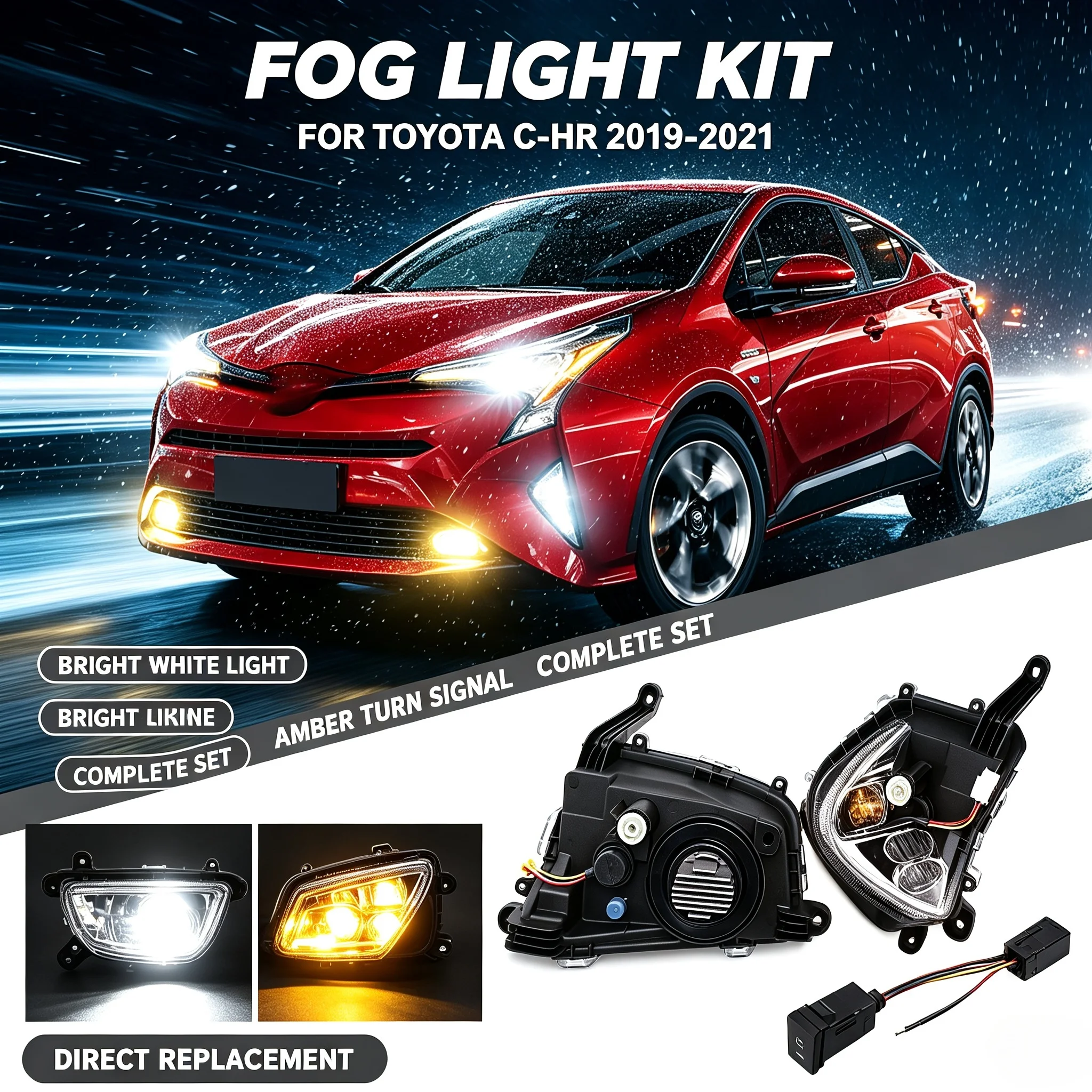 LED Fog Light Complete Kit FOR Toyota C‑HR 2019 2020 2021 Front Bumper Driving Lamp With Wire Harness Switch Left Right Side