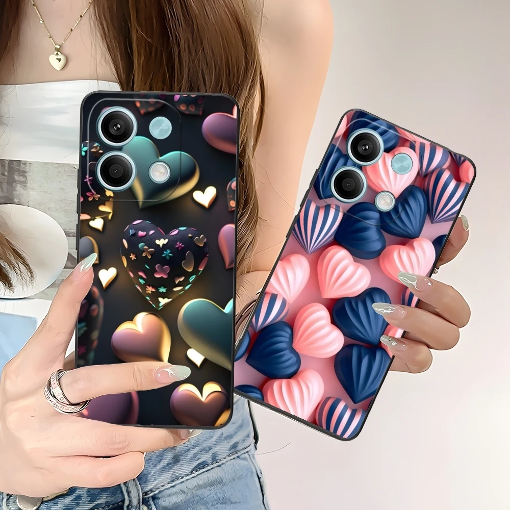 Y2K Glowing Love Hearts Mobile Phone Case for Xiaomi POCO M6 M5 M4 M3 X6 X5 X4 X3 F6 F5 F4 F3 F2 C40 Pro GT 5G Black Cover Shell