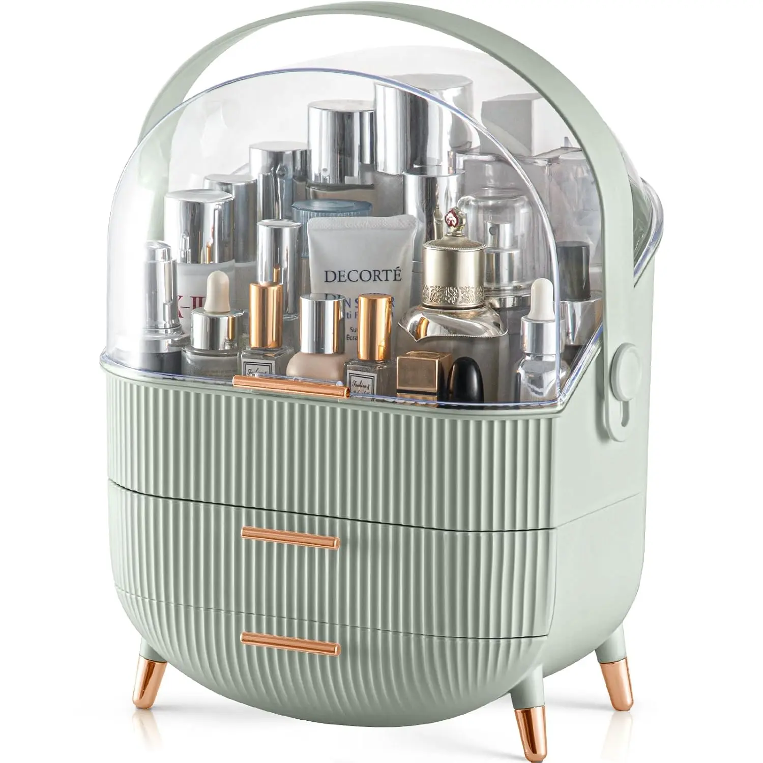 

2-Drawer Makeup Organizer with Transparent Cover, Large Capacity Cosmetic Storage for Vanity and Bathroom (Sage Green)