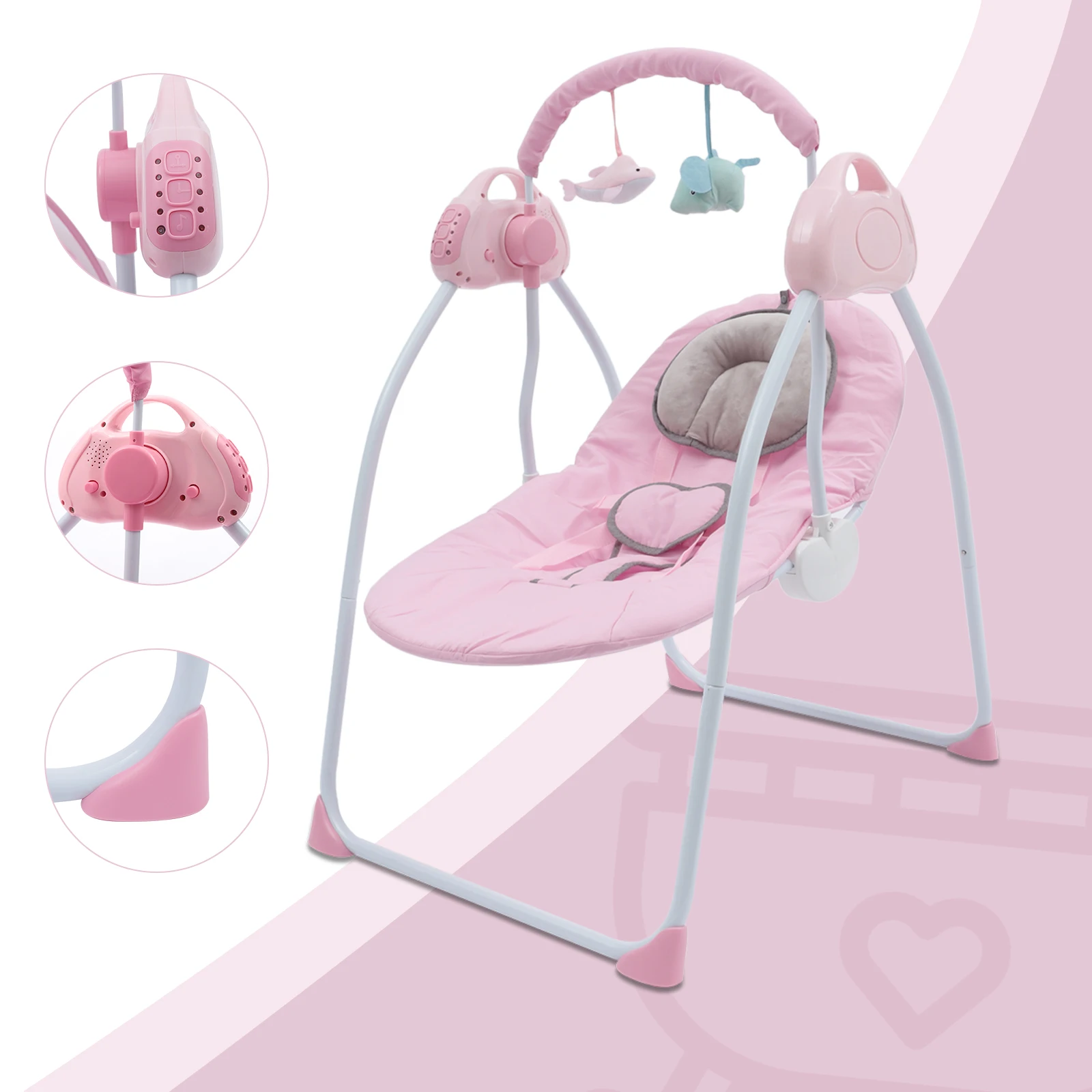 Cosas Para Bebes, Baby Swing with MP3 Music Player, Remote Control, Mosquito Net, Ergonomic Design for Healthy Spine, 5 Swing