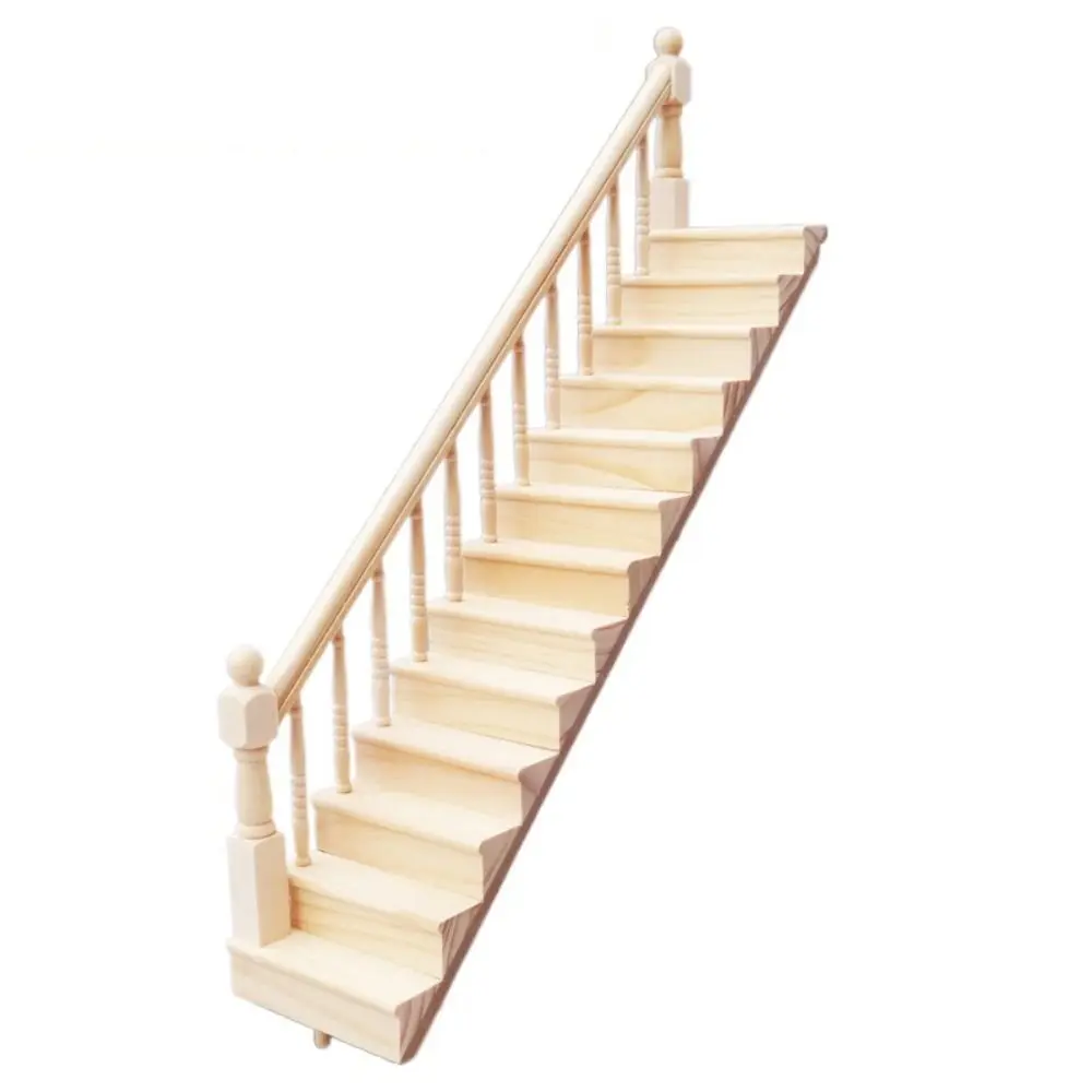 

Pretend Play 1:12 Dollhouse Furniture Miniature DIY Mini Stairway Model Stair Railing Wood Stairs with Handrail