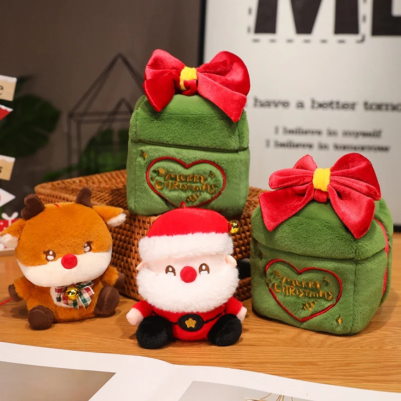 

Merry Christmas Gift Box Plush Toys Delicate Detachable Santa Claus Elk Gift Box Toys Lovely Home Party Decor Family Gift