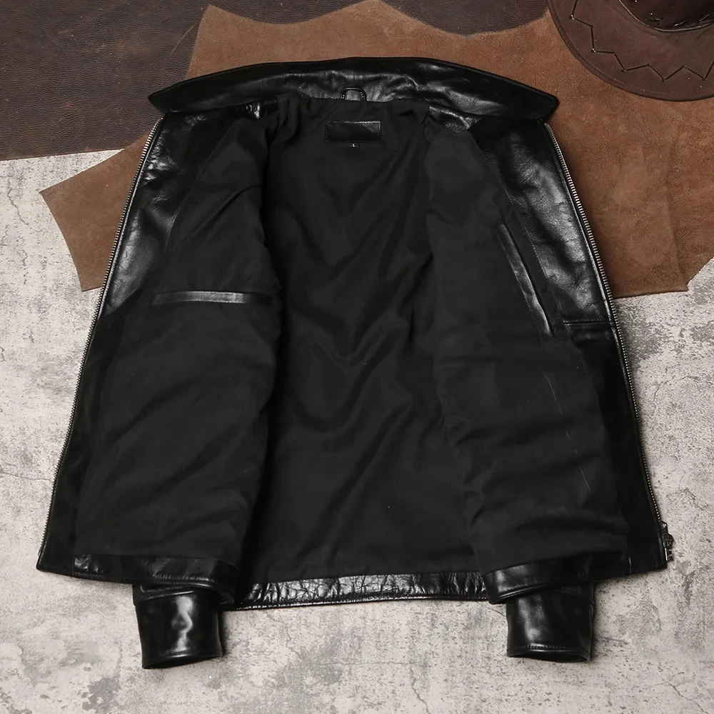 YR!Wholesales.Brand new Us retro horsehide jacket.black vintage slim rider genuine leather coat.Plus size quality