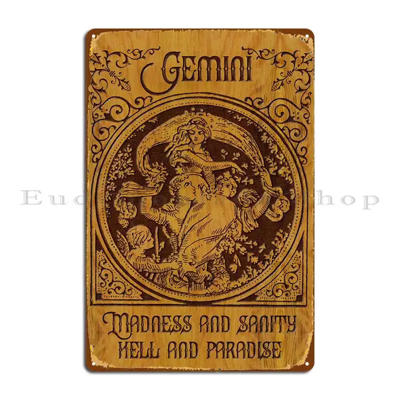 Zodiac Gemini Metal Sign Club Classic Cave Design Wall Mural Tin Sign Poster