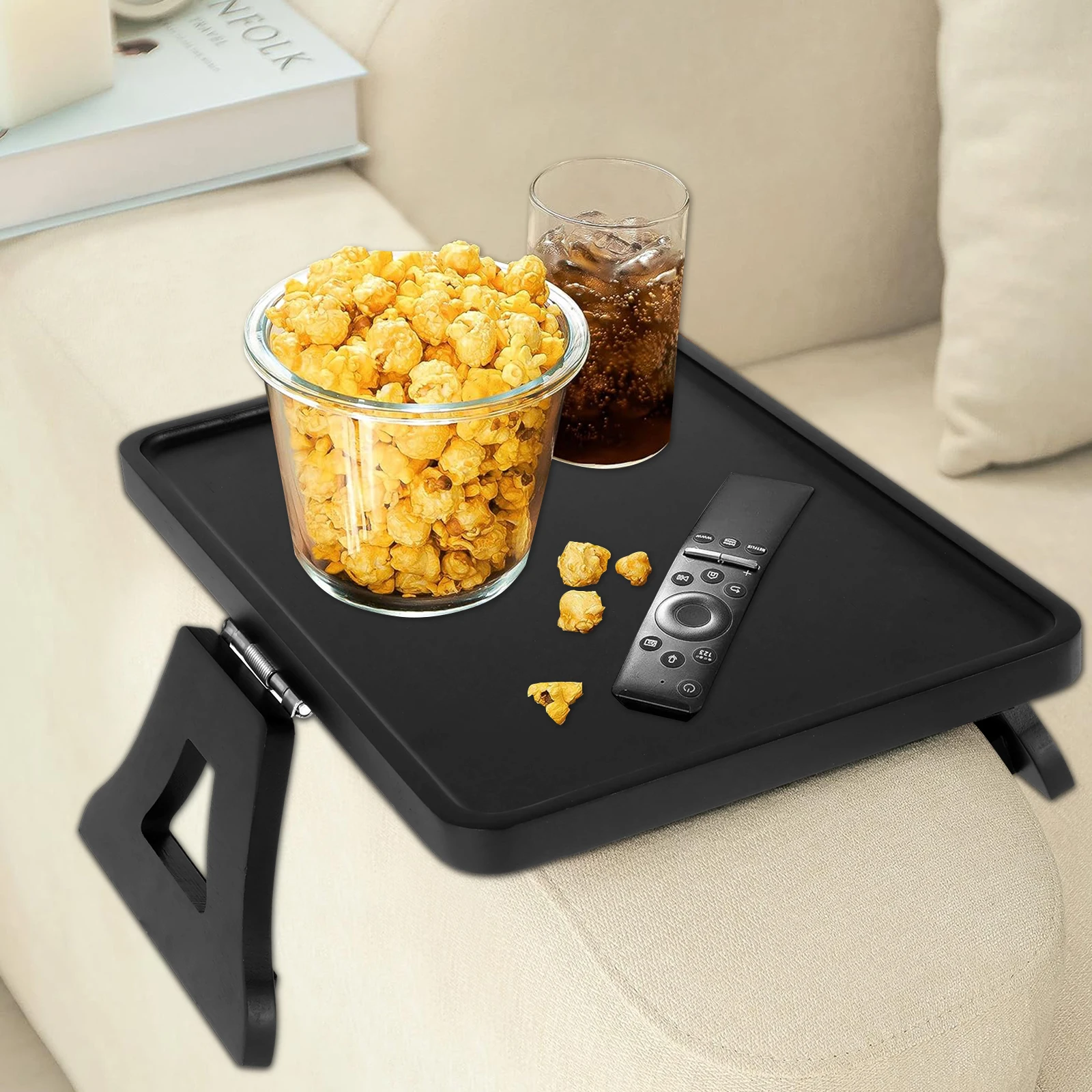 33x23cm Sofa Arm Tray Wooden Sofa Arm Rest Table Clip-On Sofa Arm Side Table Phone Holder for Remote Drinks Snacks Phone Holder