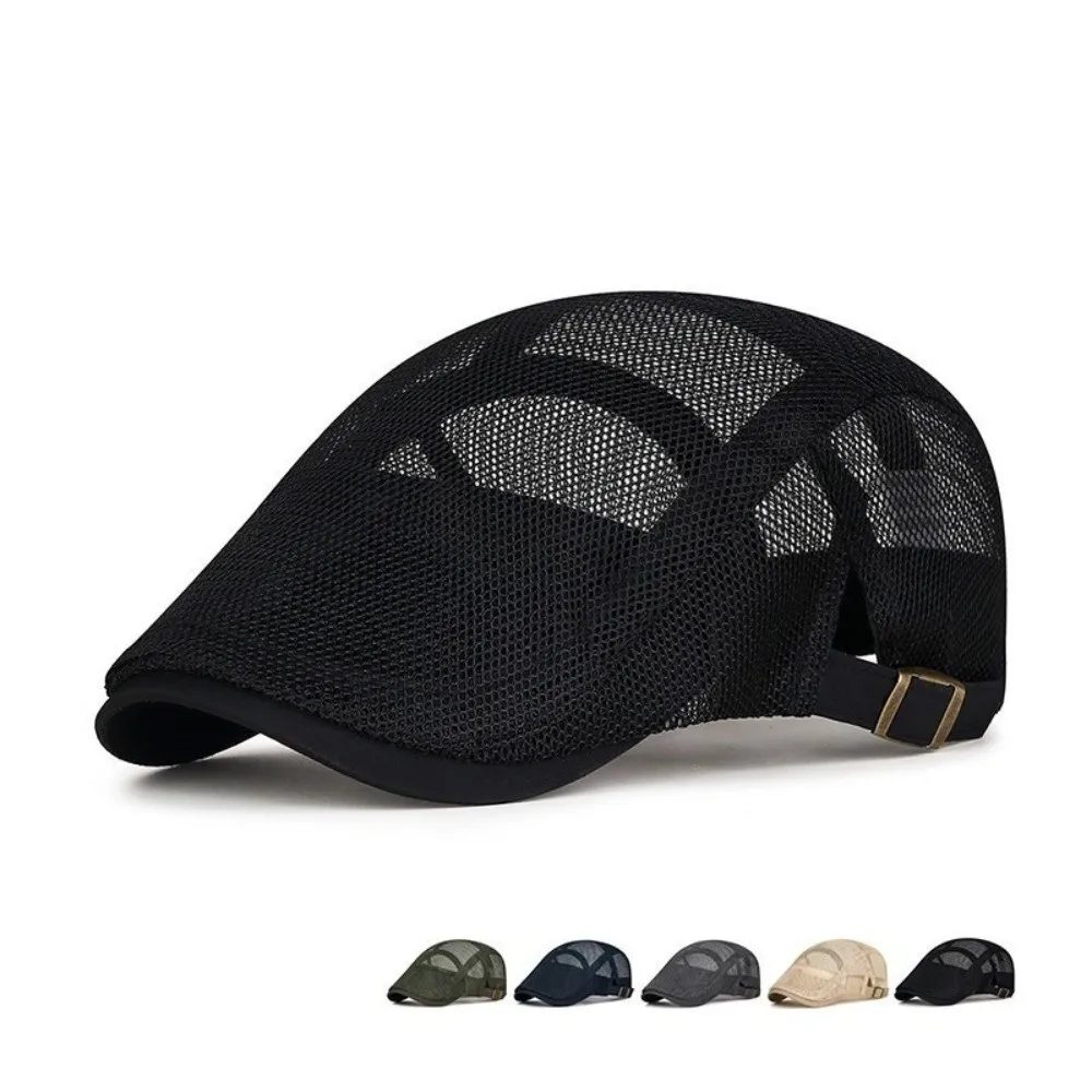 Retro Outdoor-Baskenmütze für Herren, atmungsaktive Frühlings- und Sommermütze, Netzstoff, verstellbar, dünne Sonnenhüte, flache Gorras