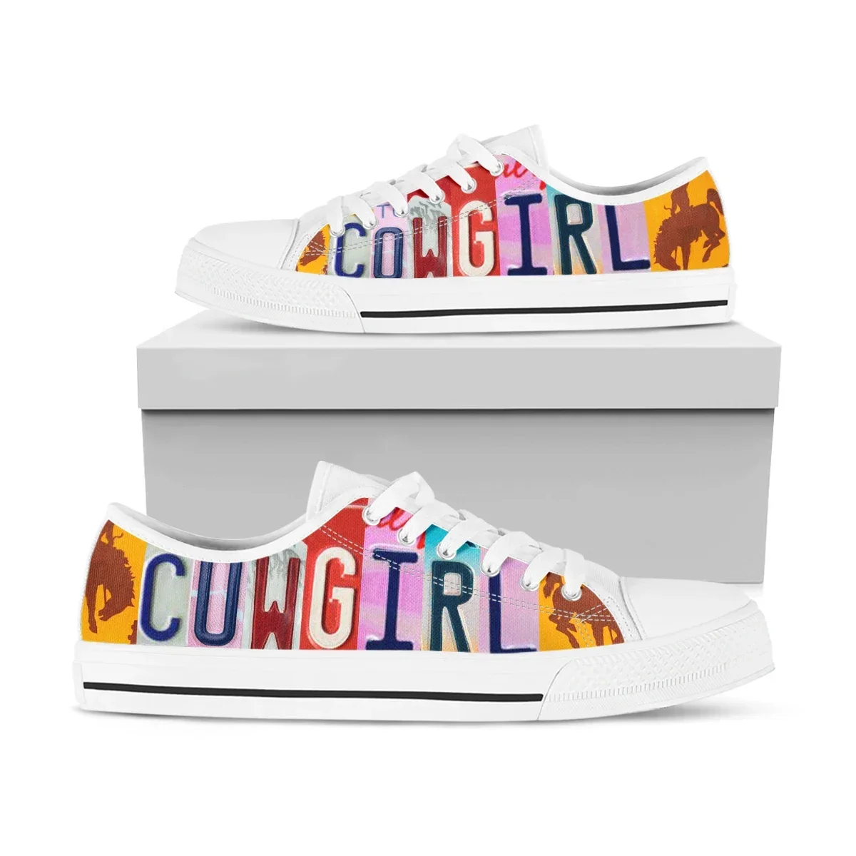 License Plate Cow Girl New Retro Low Top Canvas Shoes Casual White Walking Shoes Women's Shoes Lace-up Flats