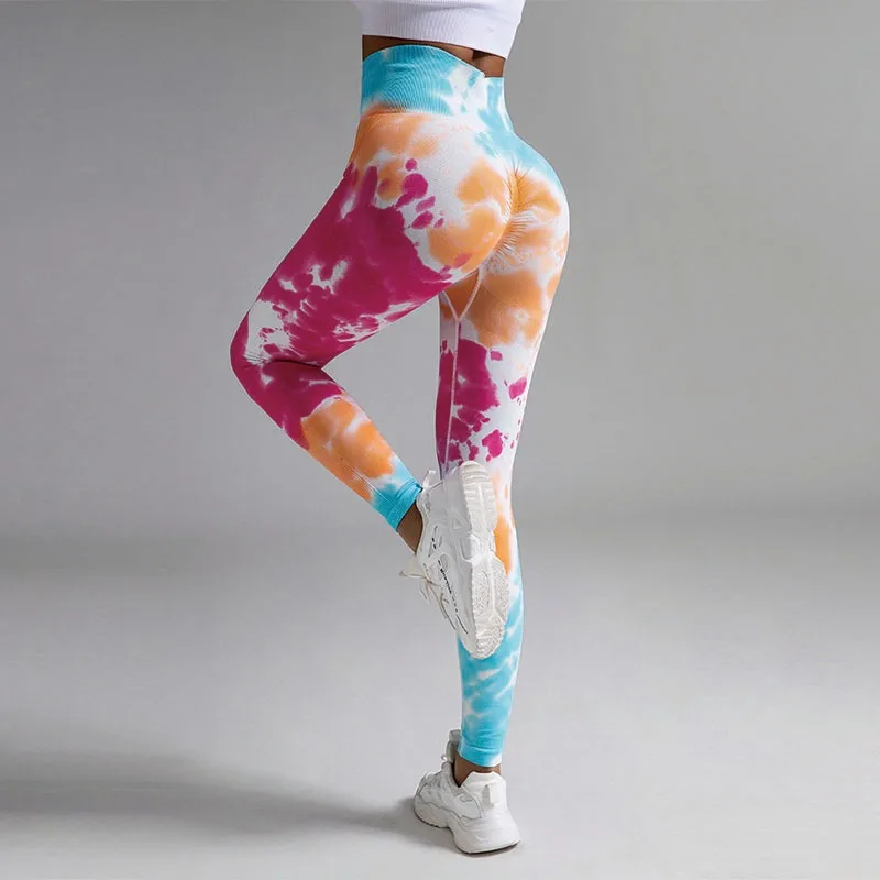 Seamless Tie Dye Leggings Women Gym Yoga Leggings High Waist Fitness High Ealstic Fashion Knit Pants Hip Liftting Sports Tights