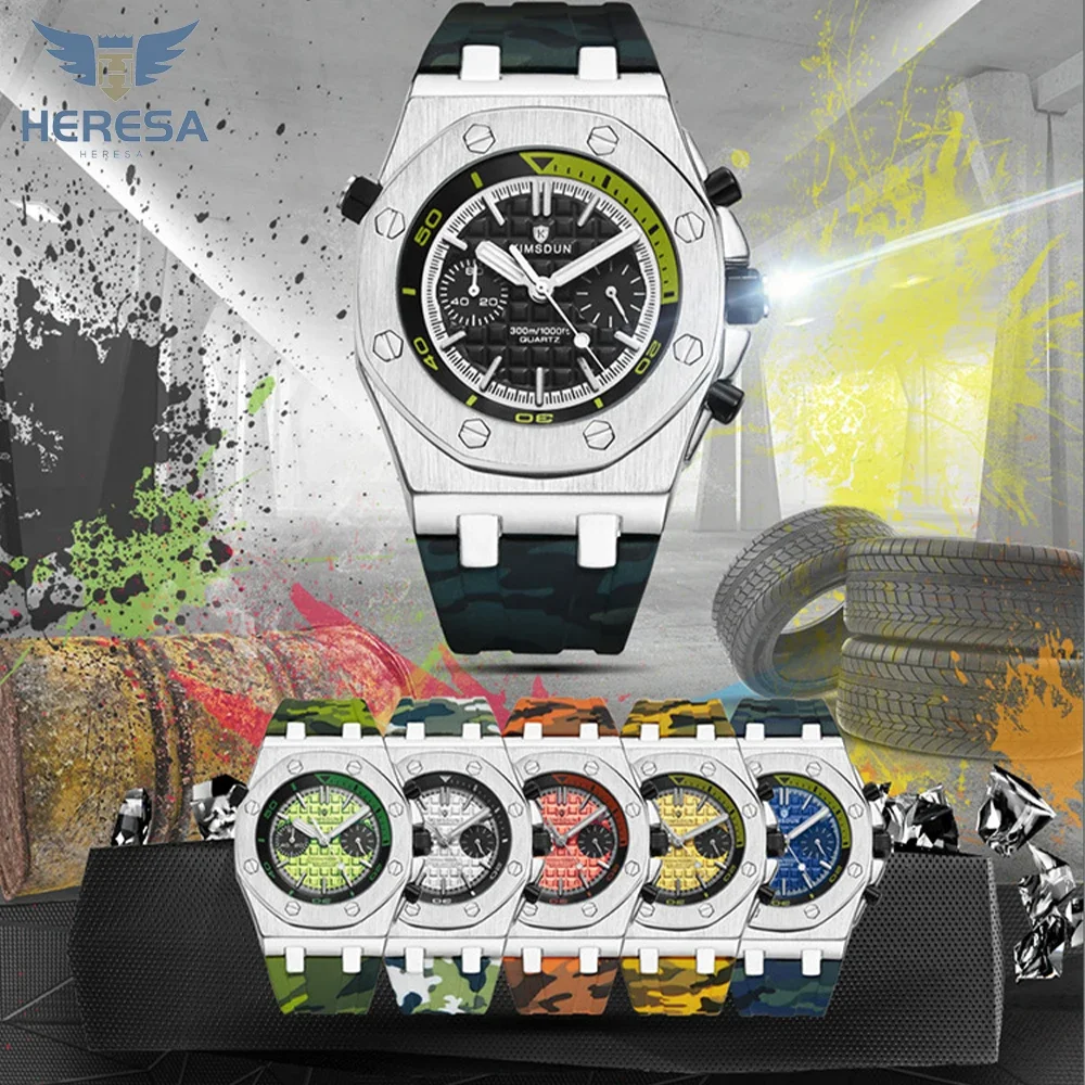 HERESA Camouflage Mechanical Watch For Men Stainless Steel Automatic Mechanical Watches Fashion Mens Waterproof Military Clock