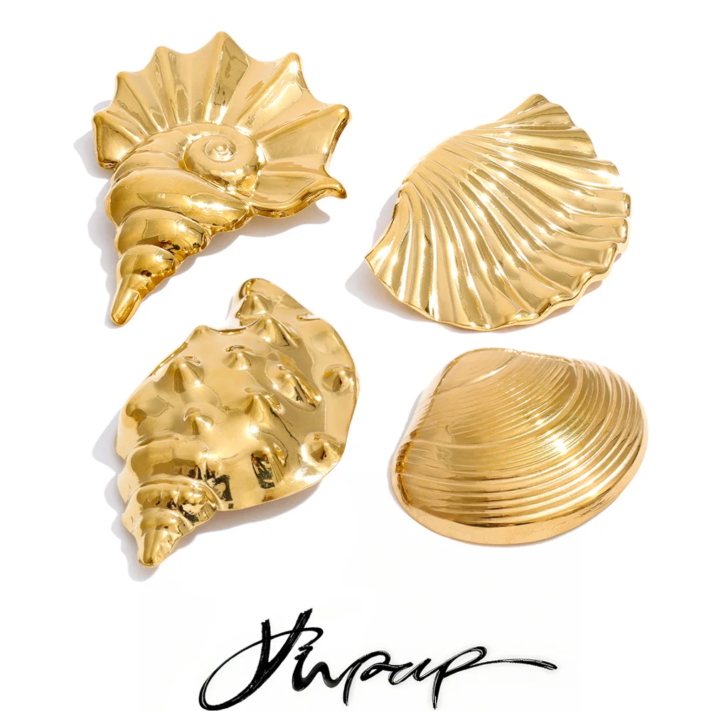 Yhpup Ocean Style Stainless Steel Conch Shell Brooch Pin for Women Men Unisex Clothing Accessories Trendy Attractive Jewelry