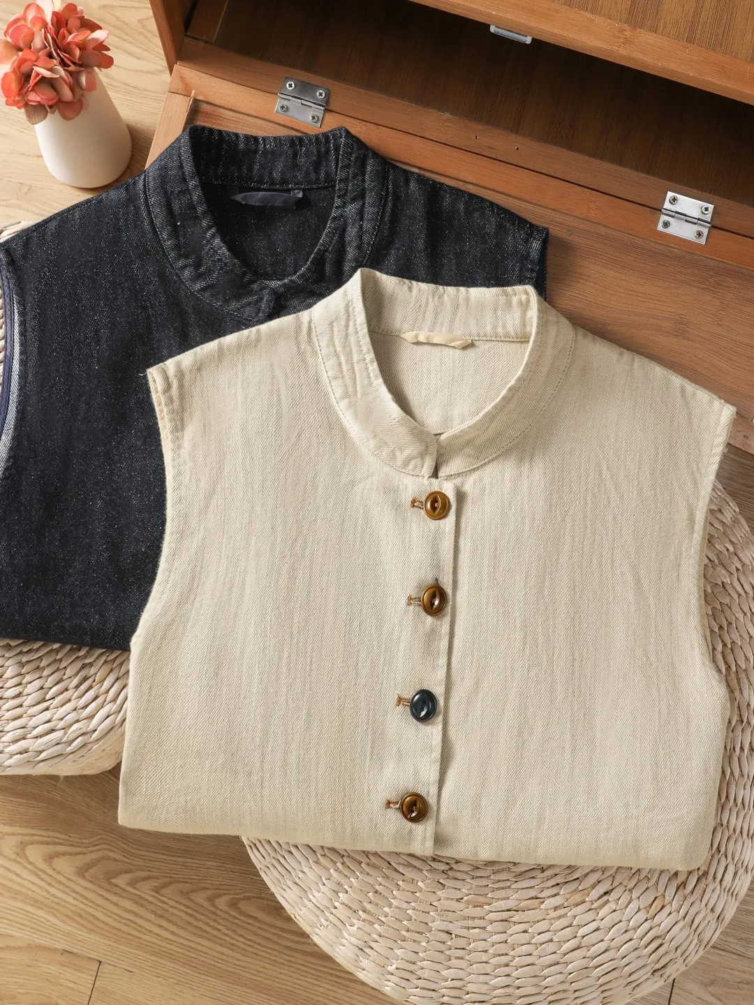 Authentic Retro Japanese Style Vest Small Stand Collar Design Slimming Top Quality Cotton 100% Inner Wear Regular Length