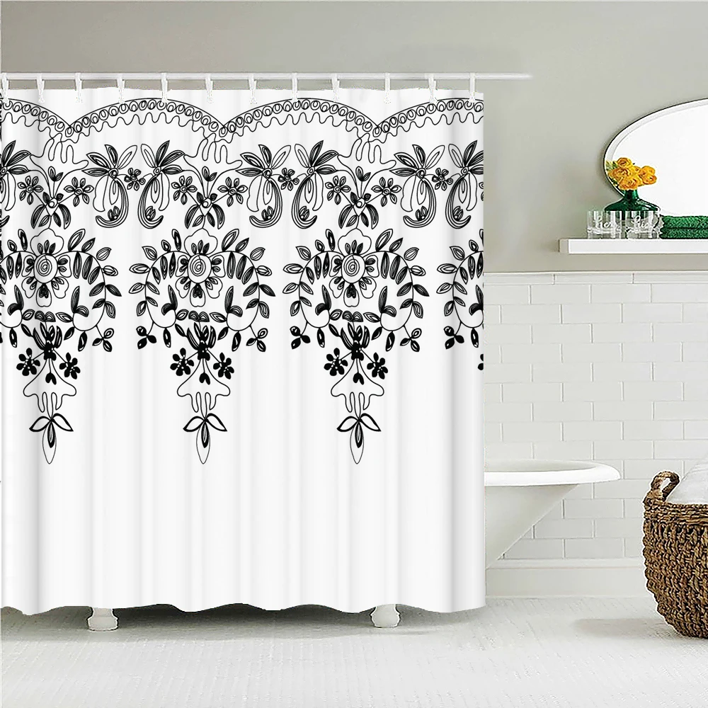 3D printing white stone shower curtain waterproof polyester fiber shower curtain home decoration bathroom with hook