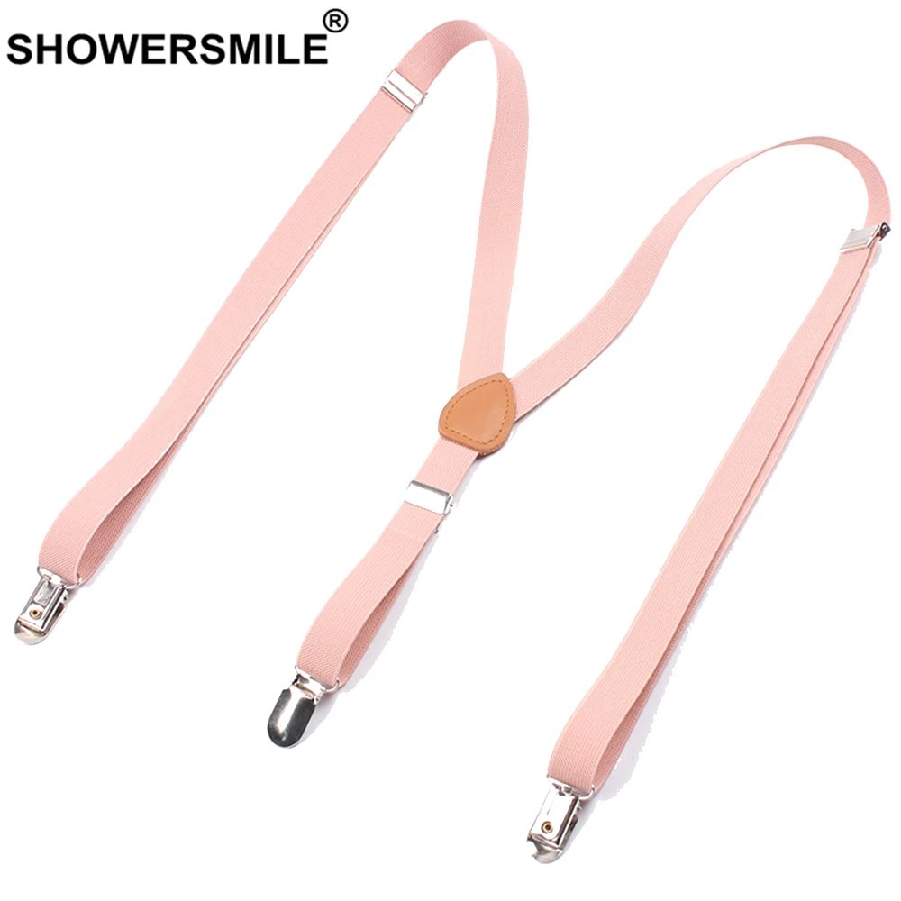 SHOWERSMILE Trouser Braces for Women Pink Braces Suspenders Female 3 Clips Y Back Adjust Leather Cute Casual Ladies Pants Strap