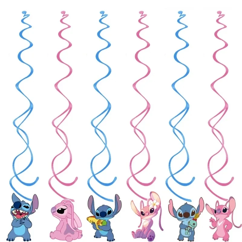 Disney Pink lnterstellare Stitch Angel Birthday party decoration Balloon Cake Flag posate Plate forniture per feste